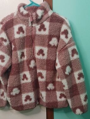 Womens Plush Sherpa Jacket in Mauve and Cream